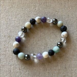 Purple and Black Beaded Bracelet with Pearls